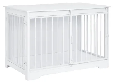 Productafbeelding van Houten Hondenbench - Hondenkooi - Hondenverblijf - Huisdier Bench - Hondenbox Wit - 2 Deuren Met Schuifdeur