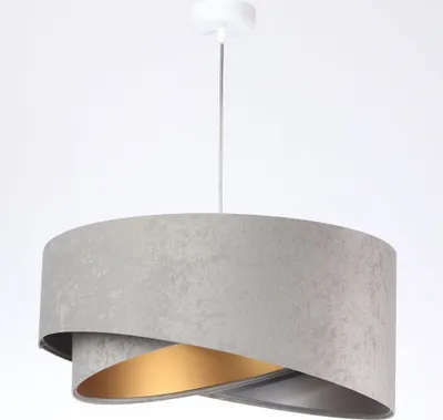 Produktbild von Hängeleuchte Stoff E27 Ø 50 cm rund H: max. 102 cm in Weiß Grau Gold Silber Modern Hängelampe