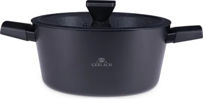 Produktbild von Gerlach Granitex Topf Kochtopf Keramik Beschichtet Induktionsgeeignet Kochtöpfe Für Elektro Gas Keramik Induktion Herd Pfannen Töpfe Schwarz 24 cm 4,4 L