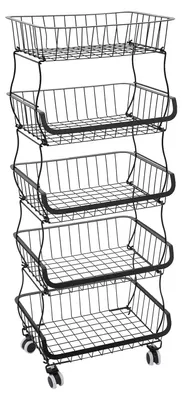 Image de Panier de rangement, à plusieurs niveaux, sur roulettes, noir