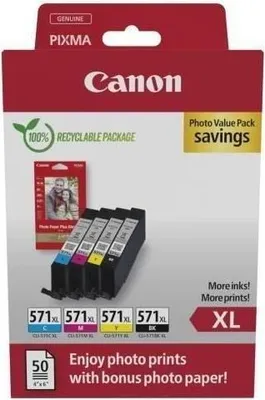 Image de Cartouches d'encre CANON CLI-571XL, Noir Cyan Magenta Jaune, Haut Rendement, Multipack
