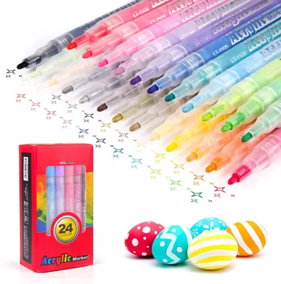 Obrázok produktu pre Akrylové perá 24 farieb, vodeodolné fixy, permanentné fixy na kamene, keramiku, sklo, drevo, plátno