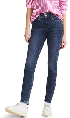 Productafbeelding van Street One dames jeans, model York, slim fit en high waist, in de kleur "Brilliant Indigo Random wash"