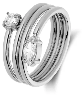 Imagen del producto de Anillo de acero inoxidable con circonita, color blanco dorado, talla 53