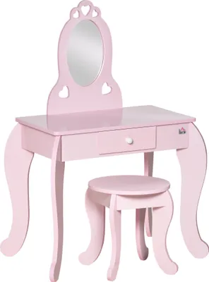 Produktbild von HOMCOM Kinder-Schminktisch aus Holz für Mädchen von 3–6 Jahren mit Hocker und Prinzessinnenspiegel, Schminktisch für Mädchen mit Schublade für Schlafzimmer, 60 x 36 x 88 cm, Rosa