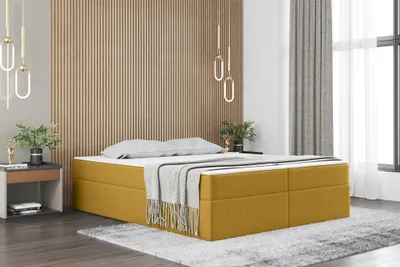 Produktbild von Boxspringbett Schlafzimmerbett PRIMA 200x220cm Stoff Gelb inkl. Bettkasten
