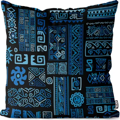 Produktbild von VOID Ethno Design Blau Muster Kissenbezug Kissenhülle sofa couch wohnzimmer dekoration wasserfest Outdoor Garten Kissen bezug deko