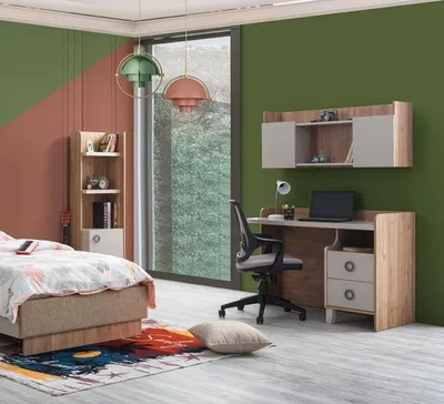 Immagine prodotto di Elegante set di mobili in legno marrone con libreria e scrivania