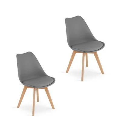 Image de lot de 2 chaises de salle à manger Chaise de salon 2x graphite avec pieds en bois massif naturel, chaise coque confortable & stable