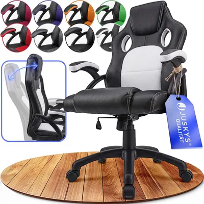 Produktbild von Juskys Racing Schreibtischstuhl Montreal (weiss) - Gaming Stuhl ergonomisch, höhenverstellbar & gepolstert, bis 120 kg - Bürostuhl Drehstuhl