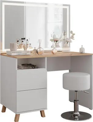 Produktbild von Schminktisch Vicco Karen Weiß/Artisan 110 cm mit Hocker und LED-Spiegel, Model 56533