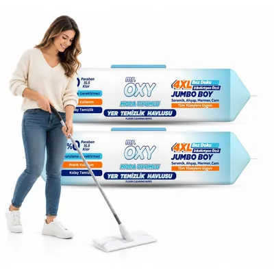 Productafbeelding van Mr. OXY 4XL vloerdoekjes, 50 stuks – Natte reinigingsdoekjes voor dweilen en vloerwissers – geschikt voor tegels, marmer, hout en glas – 2 verpakkingen