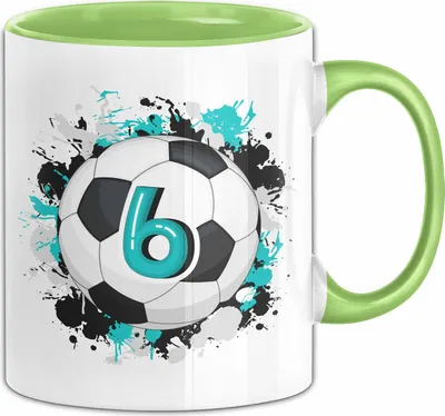 Produktbild von 6. Geburtstag Geschenk Tasse Becher Jungs Fußball Geburtstagsgeschenk  (Grün)