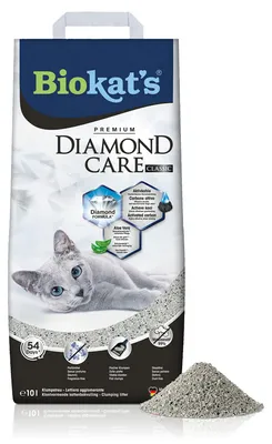 Produktbild von Biokat's Diamond Care Classic Katzenstreu ohne Duft - Feine Klumpstreu aus Bentonit mit Aktivkohle und Aloe Vera - 1 Sack (1 x 10 L)