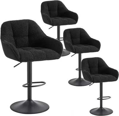 Produktbild von WOLTU Barhocker höhenverstellbar, drehbar, gepolstert, Chenille Cord Metall, Schwarz