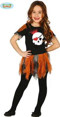 Produktbild von Totenkopfmädchen Kleid zu Halloween in Gr. 98-16 , Größe:110/116