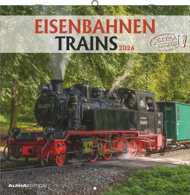Produktbild von Alpha Edition - Eisenbahnen 2026 - Broschürenkalender 30x30 cm - Wandkalender & Bildkalender - Für Eisenbahn-Fans - 12 Lokomotiv-Motive - Mit Platz für Notizen, Feiertagen & Ferienterminen