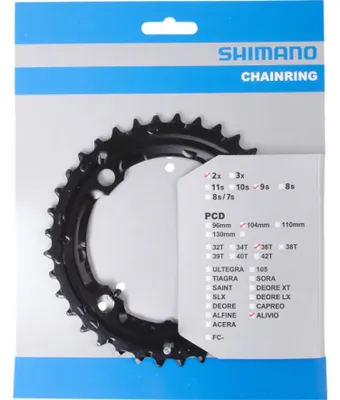 Produktbild von Kettenblätter FC-M4000/M4050, 36 Zähne (AC), 104 mm, Schwarz, Stahl.