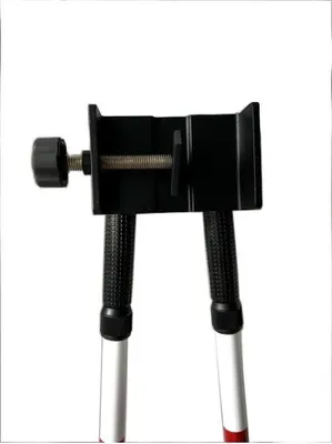 Produktbild von Bipod BLS Aluminium Zweibeinstativ rot-weiß für Nivellierlatten und Invarlatten teleskopisch verstellbar mit Transporttasche