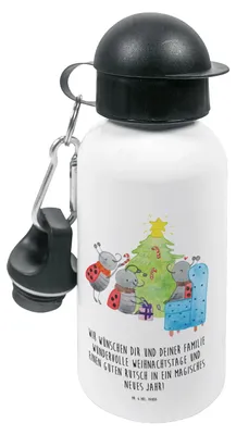 Produktbild von Mr. & Mrs. Panda Trinkflasche Weihnachten Smörle - Weiß - Geschenk, Kindergarten, Sportflasche, Wasserflasche, Pfefferminzstange, Wintermotiv, Kinder, Weihnachtsbaum