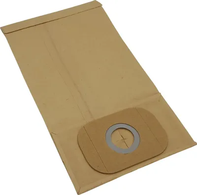 A single vacuum cleaner bag made of brown paper with a gray circular opening.