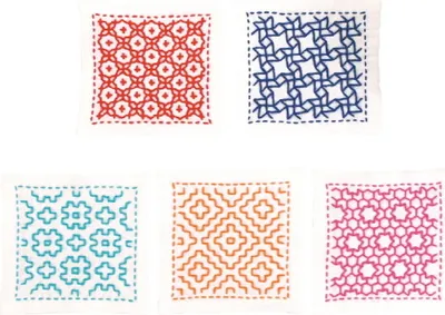 Produktbild von Olympus Hitomezashi Sashiko Stickpackung "Untersetzer weiß 5Stk", Stoff bedruckt, 10x10cm, Original aus Japan