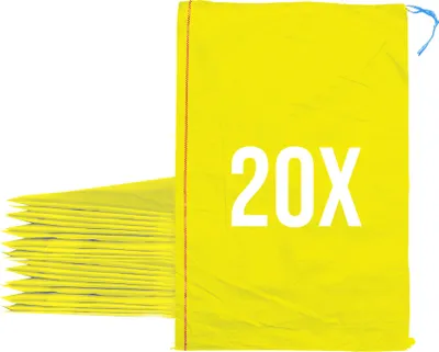 Produktbild von Bazko Leere Hochwasser Sandsäcke zum Befüllen | 20x PP Gewebesack 50x80 cm gelb | mit Zugband