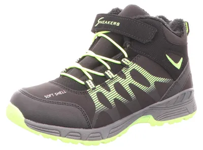 Produktbild von Sneakers Jungen-Allwetterstiefel gefüttert Schwarz-Grün-Gelb, Farbe:schwarz, EU Größe:36