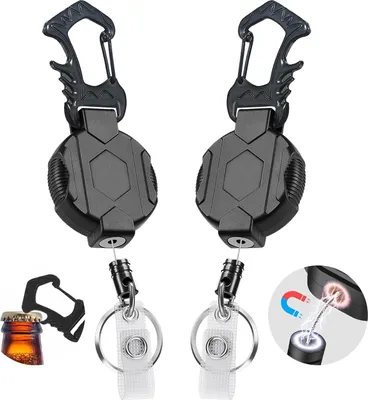 Image de Lot de 2 porte-clés rétractables, avec des mousquetons robustes, un câble en acier de 80 cm, pour clés et badges