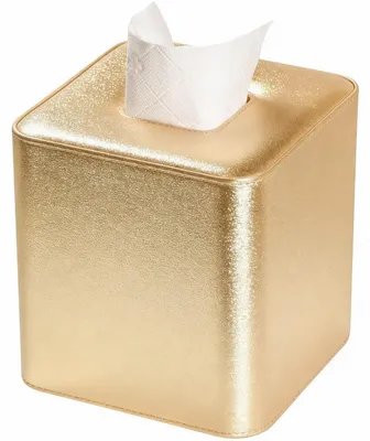 Image de Couvercle pour boîte de mouchoirs, en cuir PU, forme carrée, couleur or, dimensions : 14,7 x 14,7 x 15,2 cm