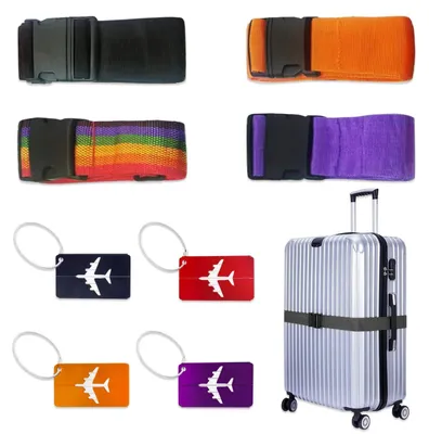 Immagine prodotto di Solidchoice - Cinghie per valigie regolabili - Cinghie resistenti per viaggi - Etichette per bagagli - Set da 4 - Colori vivaci - Adatte a tutte le dimensioni di bagaglio - Cinghie per valigie