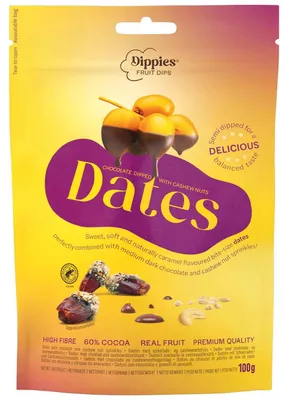 Produktbild von Dippies Fruit Dips Chocolate Dipped with Cashew Nuts Dates 100g