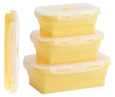 Produktbild von 800 ml Frischhaltebox, Faltbare Silikon Vorratsdose Brotdose aus Silikon Brotbox, Frischhaltedose Silikon Gelb