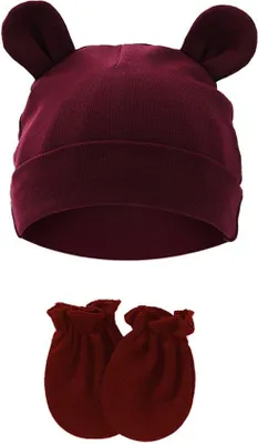 Immagine prodotto di Set protettivo per neonati, cuffiette in cotone con funzione anti-arricciatura, per bambini da 0 a 1 anno, diametro 15,5 cm, rosso