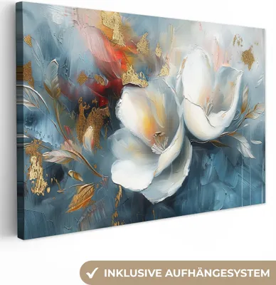 Obrázek produktu pro OneMillionCanvasses® - Obrazy na plátně - Květiny - Bílá - Zlatá - Umění - Abstraktní umění, nástěnné dekorace, Obrazy do obývacího pokoje, 30x20cm