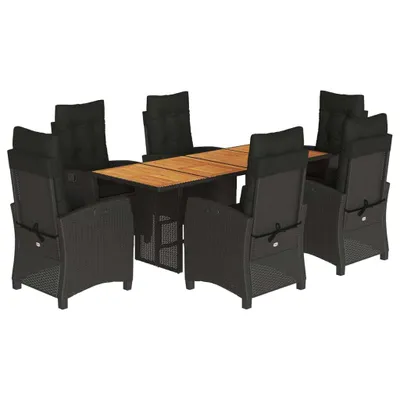 Obrázok produktu pre vidaXL 7-dielny záhradný jedálenský set s vankúšmi Black Poly Rattan