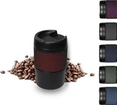 Produktbild von Thermobecher 'Temptation' klein - Kaffeebecher to go doppelwandig - Edelstahl Vakuumbecher mit Manschette - 300ml to go Becher - schwarz/rot