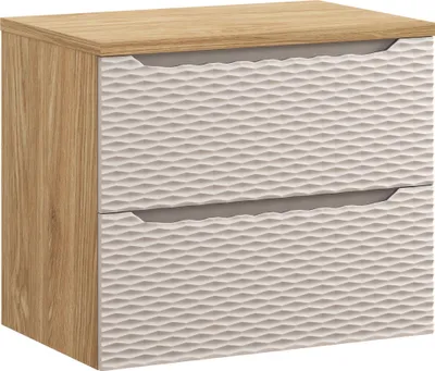 Zdjęcie produktu dla Szafka Łazienkowa 70 Cm Z Blatem – Beżowy Front 3D I Dąb Olejowany