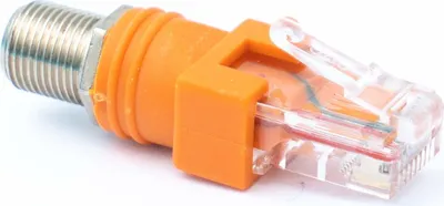 Produktbild von Koaxial Adapter RJ45 Stecker zu F Typ Stecker 50 Ohm Kabel in Orange