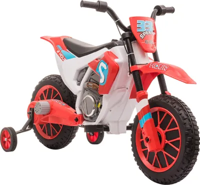 Zdjęcie produktu dla HOMCOM Elektryczny motocykl dziecięcy Elektryczny motocykl dziecięcy 3-8 km/h Elektryczny motocykl z 2 kółkami bocznymi dla dzieci od 3 lat Czerwony + biały