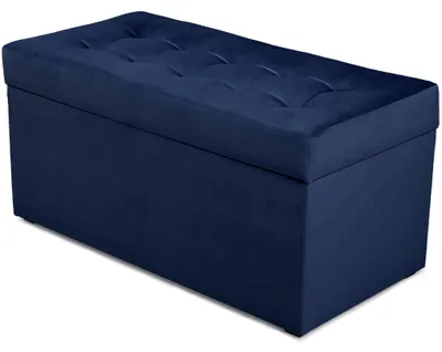 Produktbild von MG Design Polsterhocker Marineblau 45x90 cm - Stauraum 100L, bis 300 kg, samtig-weich mit Schimmer, pflegeleicht, für Wohnzimmer & Flur