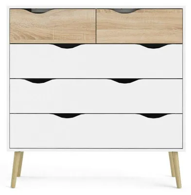 Image de CALICOSY - Commode 5 tiroirs blanc etReproduction chêne L98,7 cm - BILLUND