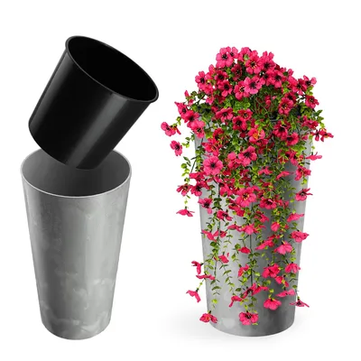 Produktbild von KADAX Blumentopf Blumentopf 36cm Abdeckung mit Einsatz Blumenständer Kunststoff Grau