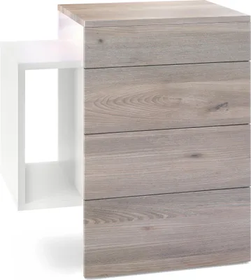 Produktbild von Vladon Nachttisch Queens,  Germany, Nachttischschrank mit 2 Schubladen und 1 seitlichem Fach zur Wandmontage, Weiß matt/Eiche Nordic, inkl. LED Unterbaustrahler weiß (60 x 63 x 36 cm)
