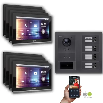 Produktbild von Goliath IP Video Türsprechanlage: 10-Zoll 8 Familienhaus, RFID, Anzeige, Anthrazit : 10 Zoll Schwarz : Unterputzdose Monitor Farbe: 10 Zoll Schwarz Montage: Unterputzdose