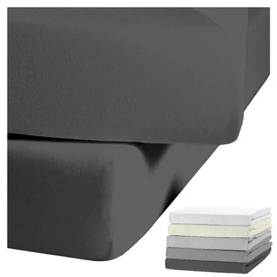 Produktbild von JACK by Kaeppel Biber Spannbettlaken Rundgummi Baumwolle Spannbetttuch 90x190-100x200 / 140-160x200 / 180-200x200 cm, Farbe:Anthrazit, Größe:100x200cm Spannbettlaken