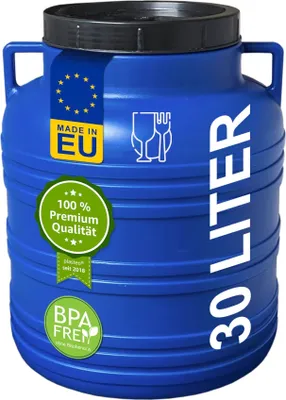 Produktbild von plasteo® 30 Liter Weithalsfass mit Deckel und Griffen, Lebensmittelecht und BPA-Frei Gepäcktonne Sauerkrautfass Futtertonne