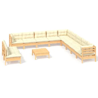 Produktbild von vidaXL 12-tlg. Garten-Lounge-Set mit Creme Kissen Massivholz Kiefer