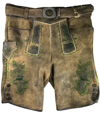 Produktbild von MADDOX Kurze Lederhose "Rothsee" mit Gürtel | Antik Zirbe - Grüne Stickerei Größe: 64
