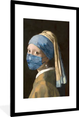Produktbild von MuchoWow® MuchoWow® Gerahmtes Poster Das Mädchen mit dem Perlenohrring - Johannes Vermeer - Mouthcap 60x90 cm - Poster mit zchwarzem Bilderrahmen - Dekoration - Wandposter Wohnzimmer - Hochwertig